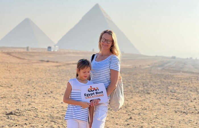 Egypt Best Vacations guests at the Giza Pyramids near Cairo